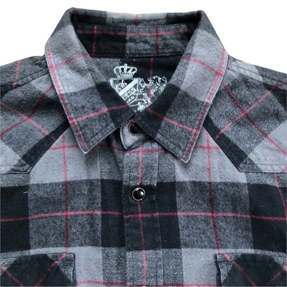 Guess Brushed Cotton Western Pearl Snap Flannel Shirt Sz. S Black Gray - Picture 3 of 6